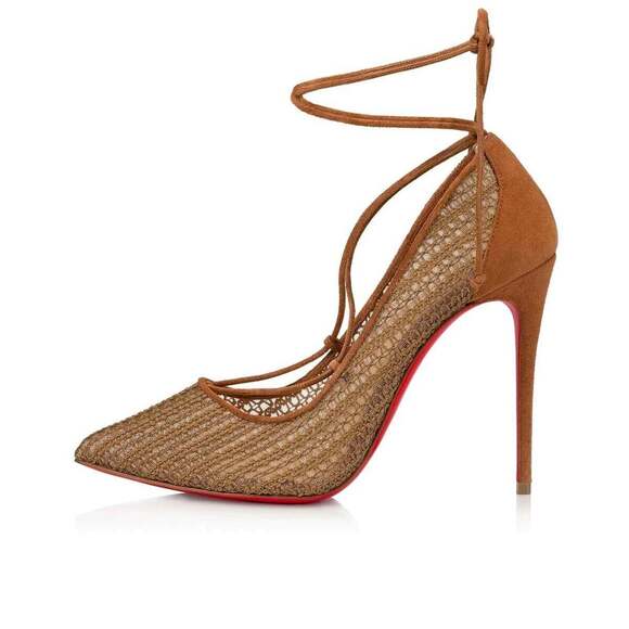 Christian Louboutin Peropik 100 Biscotto Brown Suede Lace Up Tie Heel Pump 39.5 - Picture 3 of 12